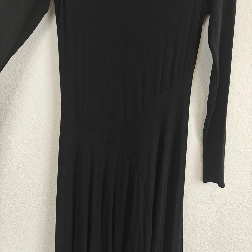 Free People “Beach” Black Mock Neck Longline Maxi Dress XS – Stretchy Boho Chic